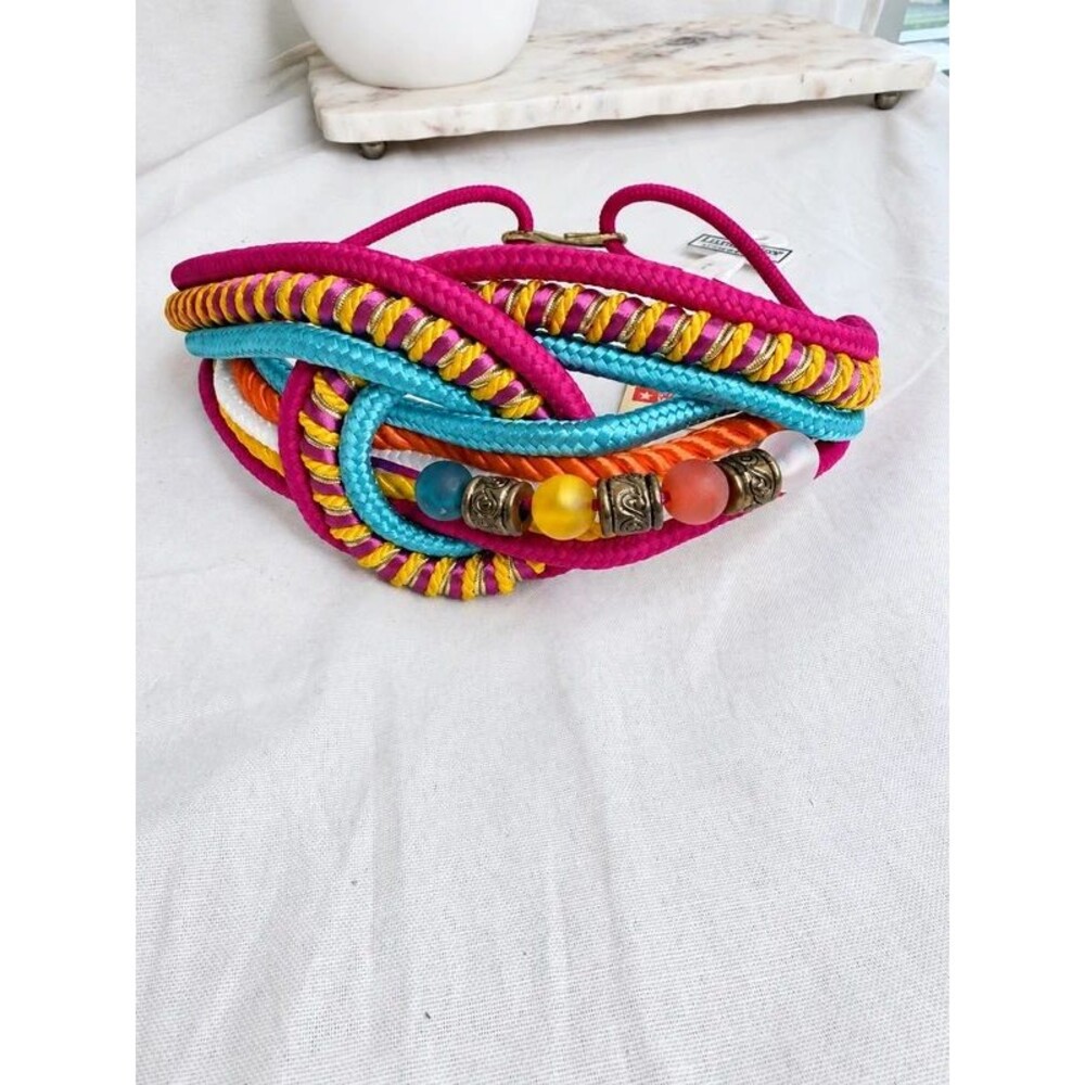 Vintage 80s The Leather Shop Multicolor Satin Cord Rope Belt Beaded Deadstock XS